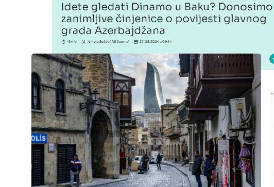 Xorvatiya mediasında Azərbaycan barədə məqalə dərc olunub