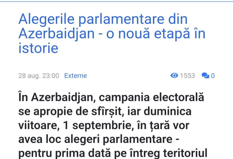 Moldova portalı: Azərbaycanda parlament seçkiləri tarixin yeni mərhələsidir