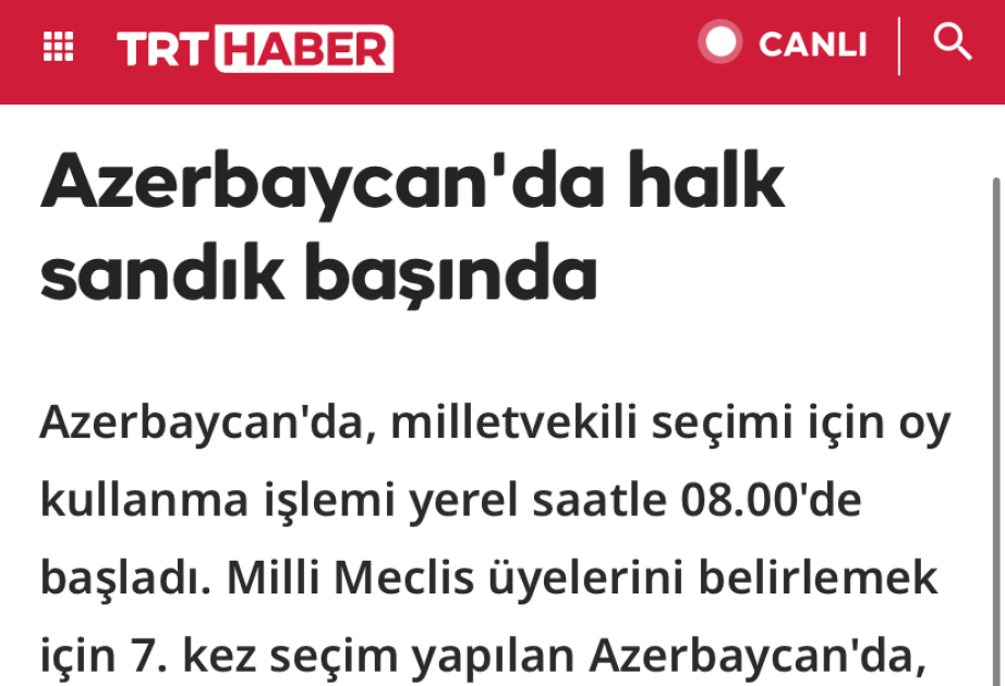 Azərbaycanda keçirilən parlament seçkiləri Türkiyə mediasında geniş işıqlandırılıb