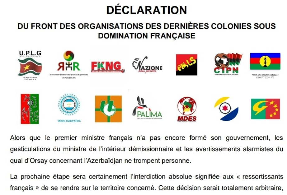 Liberation Front of French Colonies responds to statement issued by French Ministry for Europe and Foreign Affairs regarding travel warning for Azerbaijan