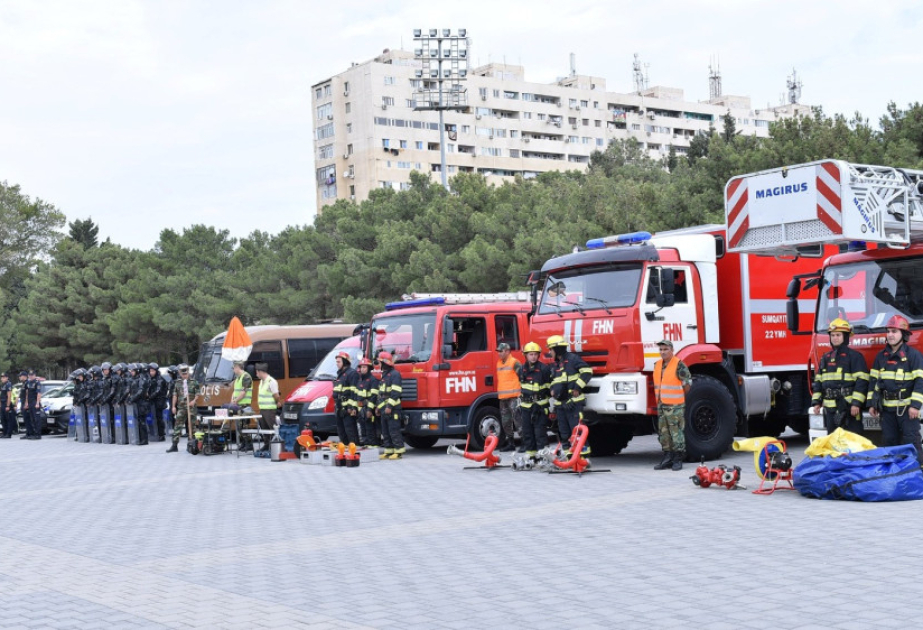 FHN-in Sumqayıt Regional Mərkəzi nümunəvi mülki müdafiə məşqi təşkil edib VİDEO