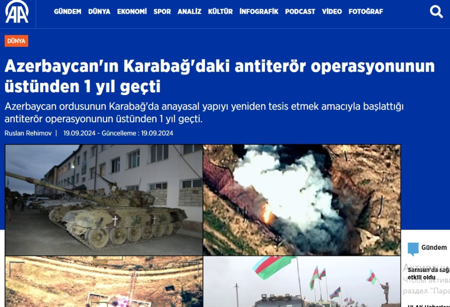 Турецкие СМИ: Антитеррористическая операция в Карабахе - очередная демонстрация мощи Азербайджана