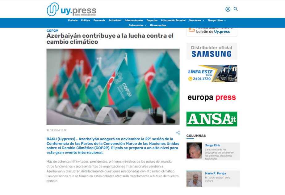 UyPress: Azerbaiyán contribuye a la lucha contra el cambio climático