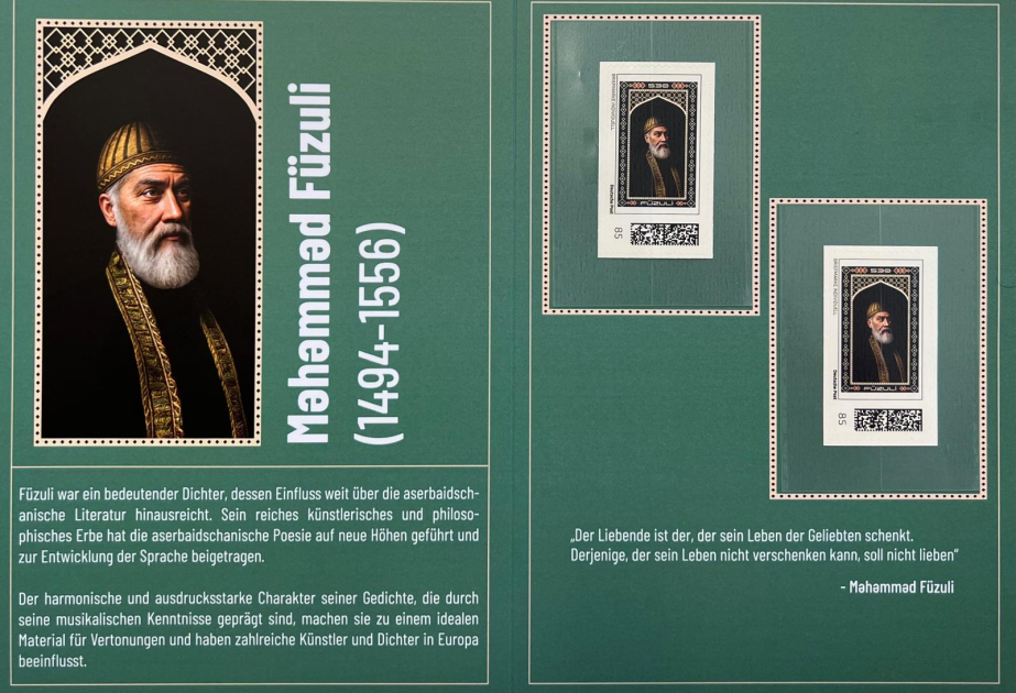 Almaniyada Füzulinin 530 illik yubileyinə həsr olunmuş poçt markası buraxılıb