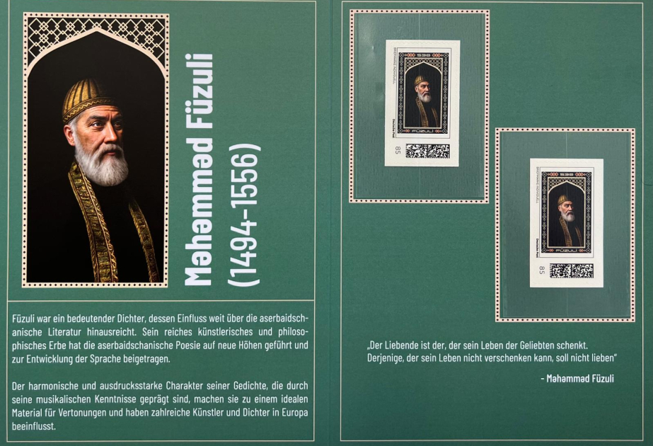 Postage stamp marking 530th anniversary of prominent Azerbaijani poet Mahammad Fuzuli issued in Germany