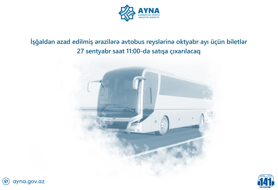 Azad olunmuş ərazilərə avtobus reyslərinə oktyabr ayının biletləri satışa çıxarılır