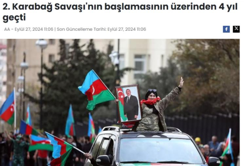 Türkiyə mediası: Azərbaycan 44 günlük Vətən müharibəsi qəhrəmanlarının xatirəsini anır