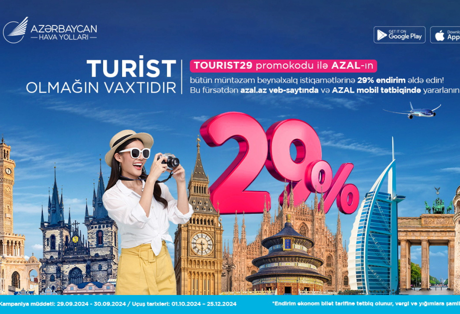 AZAL offers a 29% discount on ınternational flights in honour of Tourism Workers' Day