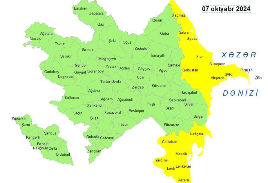 Küləkli hava şəraiti ilə bağlı sarı xəbərdarlıq edilib