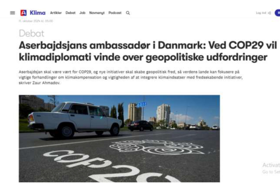İsveç və Danimarka qəzetlərində Azərbaycan səfirinin COP29-dakı təşəbbüslər haqqında məqalələri dərc olunub
