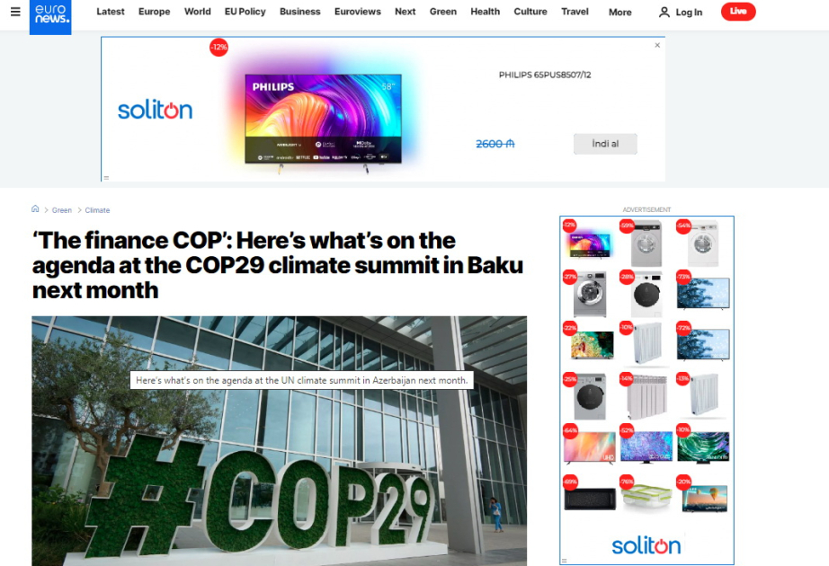Euronews: The finance COP – here’s what’s on agenda at COP29 climate summit in Baku next month
