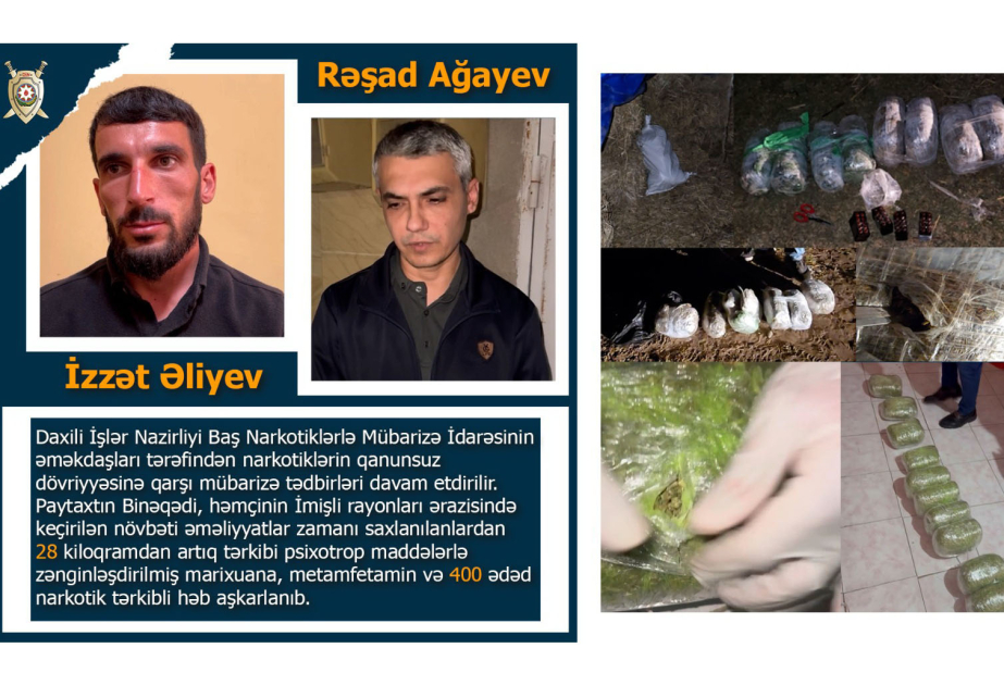 Bakıda və İmişlidə keçirilən əməliyyatlar zamanı 28 kiloqram narkotik vasitə aşkarlanıb