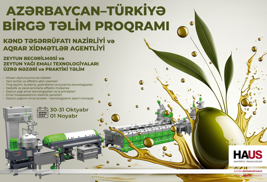 Zeytun becərilməsi və zeytun yağının emal texnologiyaları üzrə təlim keçiriləcək
