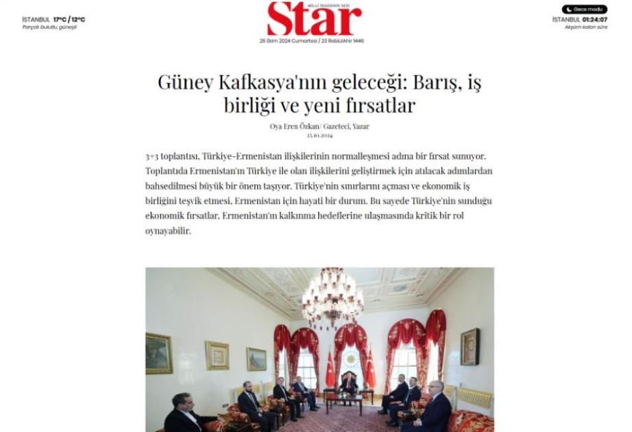Газета Star: Отказ от раскручивания исторической лжи отвечает интересам Армении и всего региона