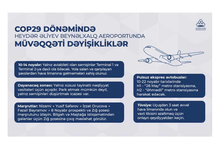 Temporary changes in operations at Heydar Aliyev International Airport during COP29