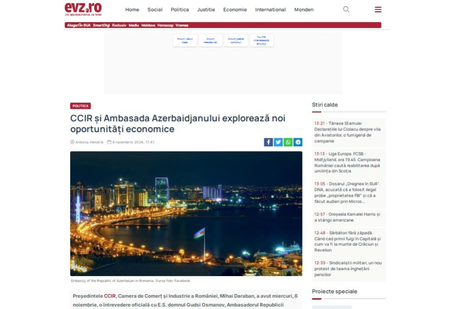 Rumıniya mətbuatı Azərbaycan qazını Avropaya daşıyacaq layihədən yazıb