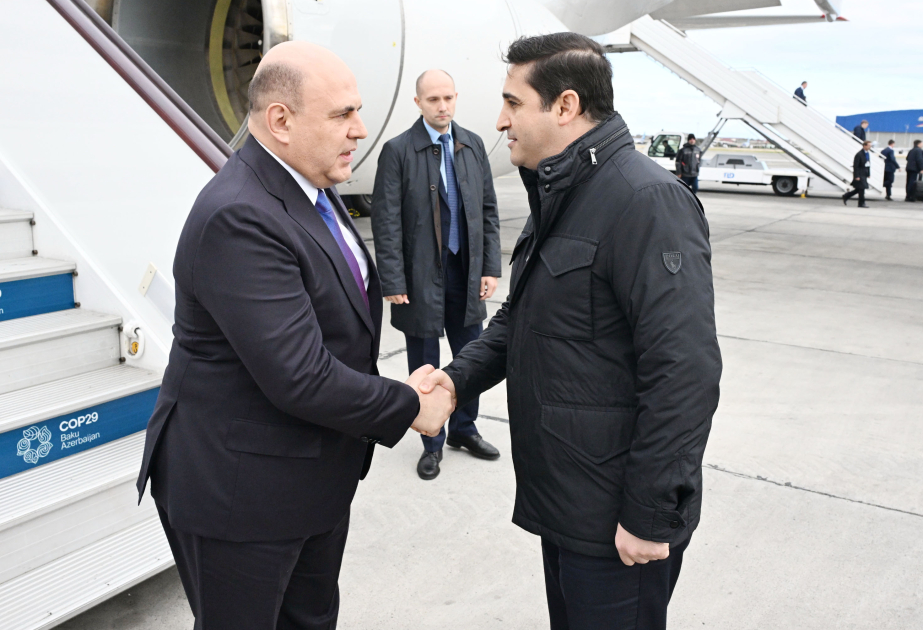 Presidente del Gobierno de la Federación de Rusia Mikhail Mishustin llega a Azerbaiyán