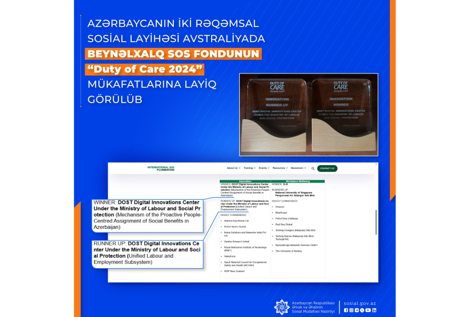 Azərbaycanın iki rəqəmsal sosial layihəsi Avstraliyada mükafata layiq görülüb