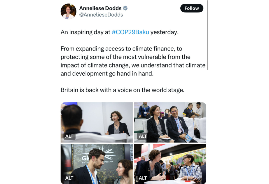 Britaniyanın inkişaf naziri: COP29-da ilhamverici bir gün keçirdik