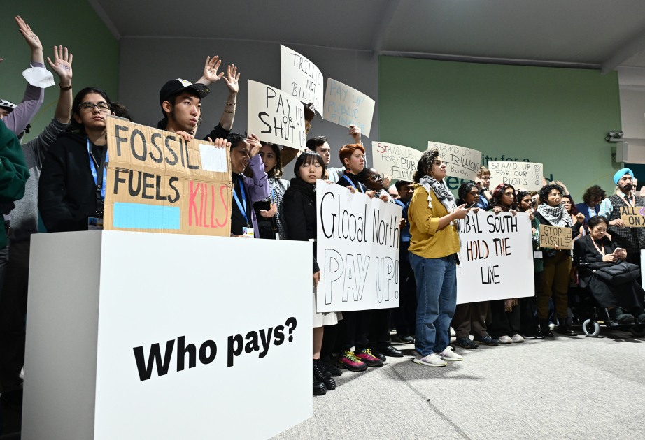 Une action de protestation tenue dans le cadre de la COP29
