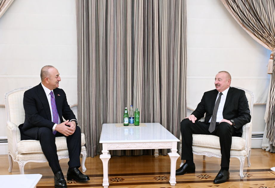 Präsident Ilham Aliyev empfängt türkischen Ex-Außenminister Mevlüt Çavuşoğlu VIDEO