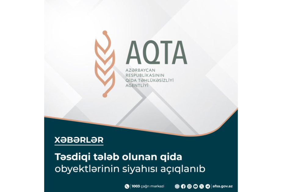 Təsdiqi tələb olunan qida obyektlərinin siyahısı açıqlanıb