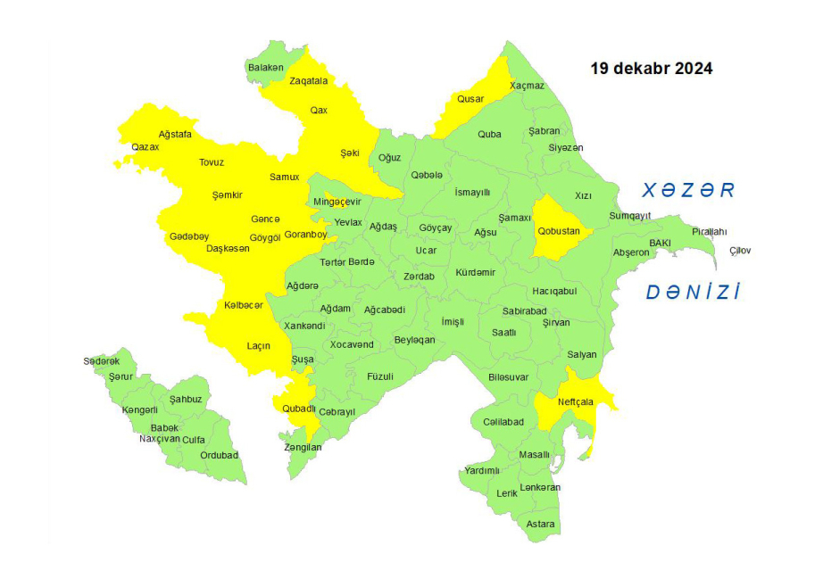Küləkli hava şəraiti ilə bağlı sarı xəbərdarlıq verilib