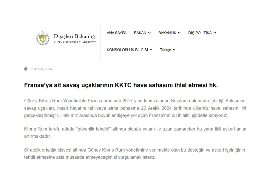 ŞKTC Fransa Hərbi Hava Qüvvələrinin pilotlarının təxribatını pisləyib