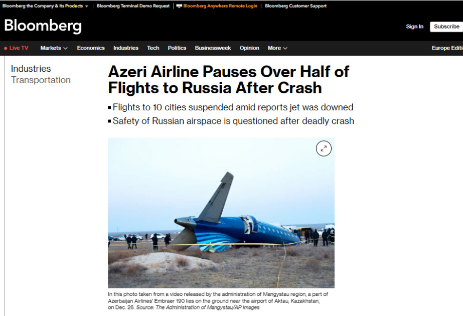 Крушение самолета AZAL вблизи Актау находится в центре внимания мировой прессы