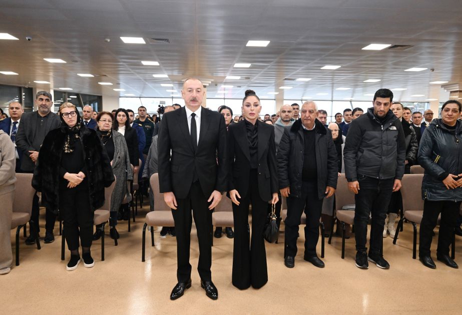 President Ilham Aliyev attended farewell ceremony for crew members who perished in plane crash VIDEO