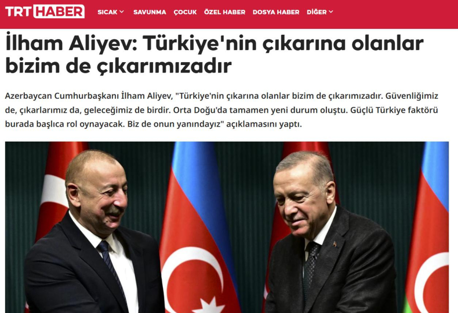 Türkiyə mediası Prezident İlham Əliyevin müsahibəsinə geniş yer ayırıb