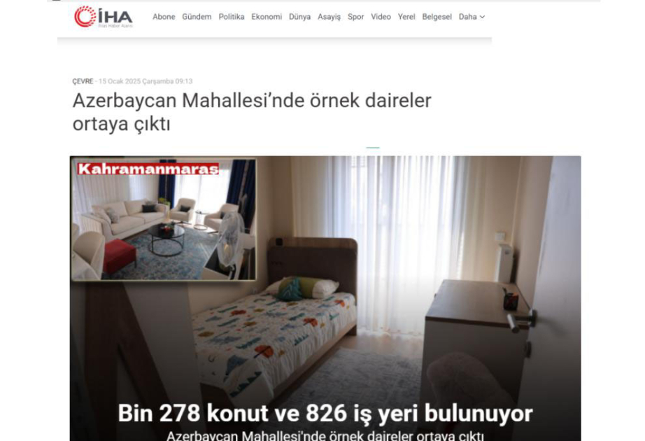 Türkiyə mediası Kahramanmaraşdakı “Azərbaycan” məhəlləsində ilk hazır mənzilləri nümayiş etdirib