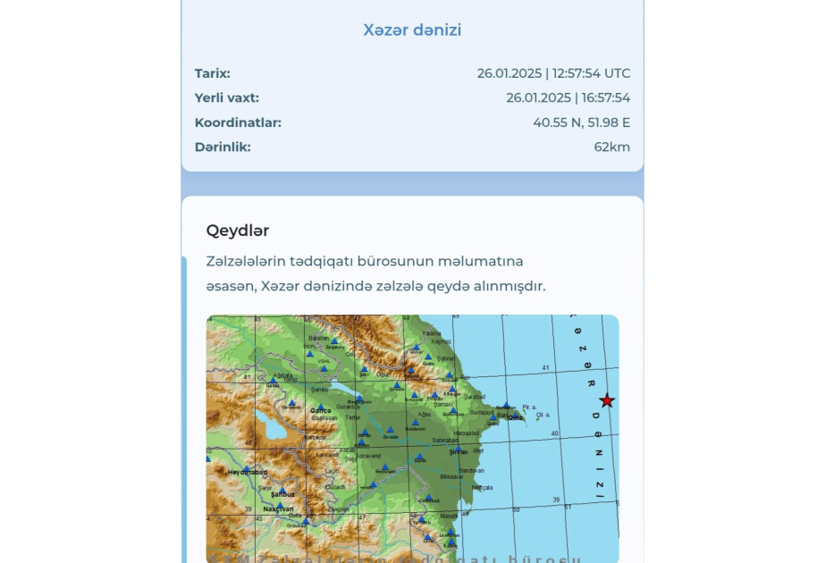Xəzərdə zəlzələ baş verib
