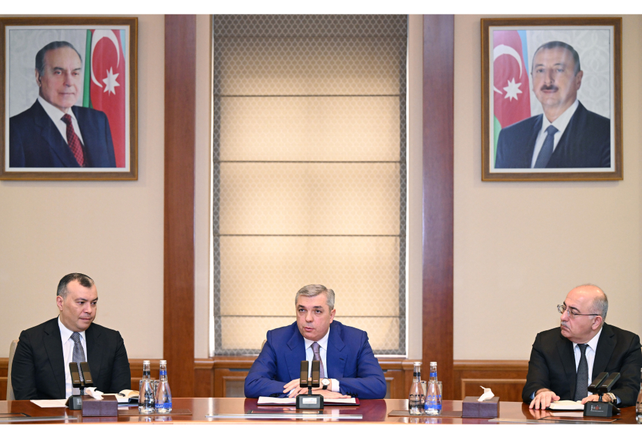 Prezident Administrasiyasının rəhbəri Samir Nuriyev yeni vəzifəyə təyin olunmuş maliyyə nazirini kollektivə təqdim edib