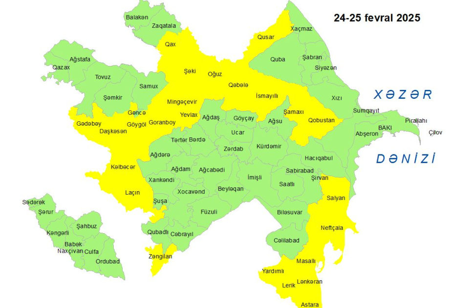 Küləkli hava şəraiti ilə bağlı sarı xəbərdarlıq verilib