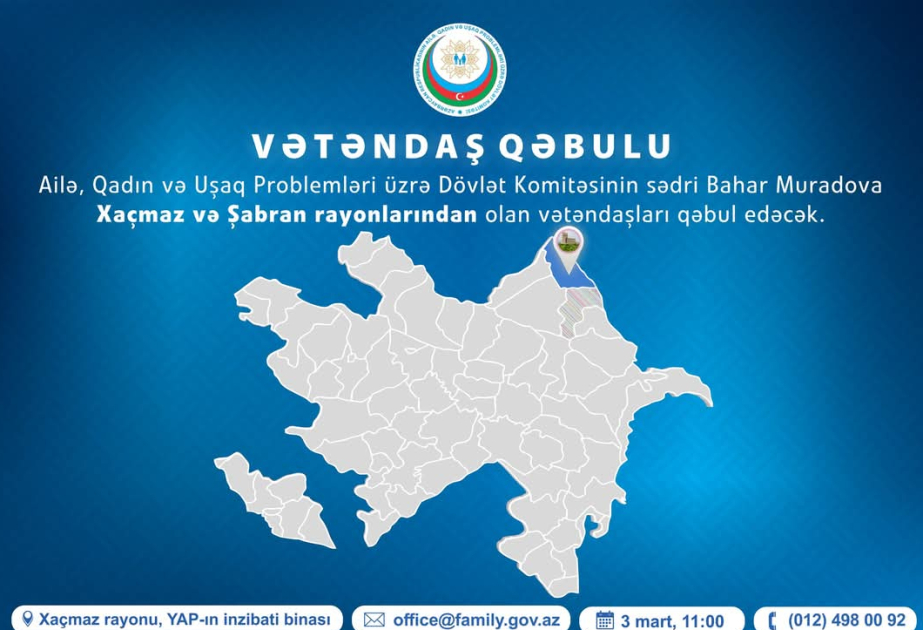 Komitə sədri Bahar Muradovanın Xaçmazda vətəndaşlarla görüş yeri dəyişdirilib