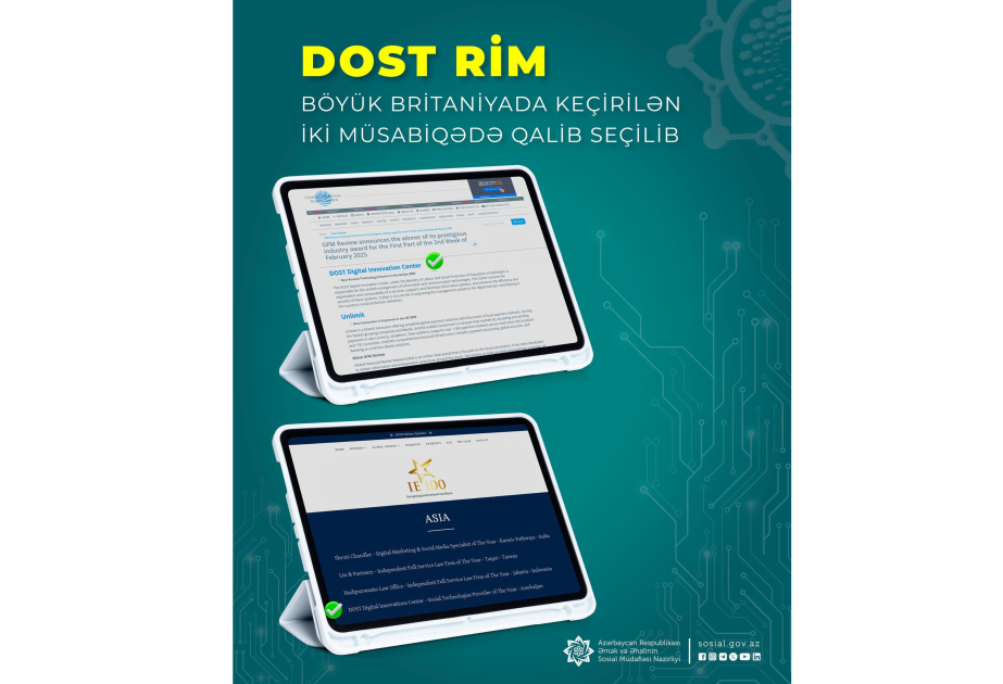 DOST Rəqəmsal İnnovasiyalar Mərkəzi Böyük Britaniyada iki müsabiqənin qalibi olub