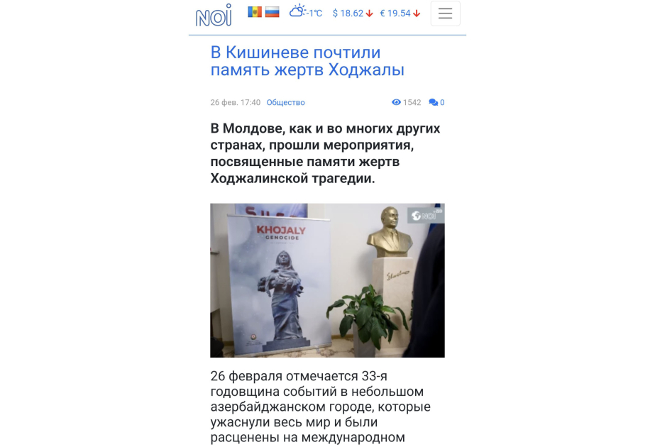Moldova mediasında Xocalı soyqırımına dair məqalələr dərc edilib
