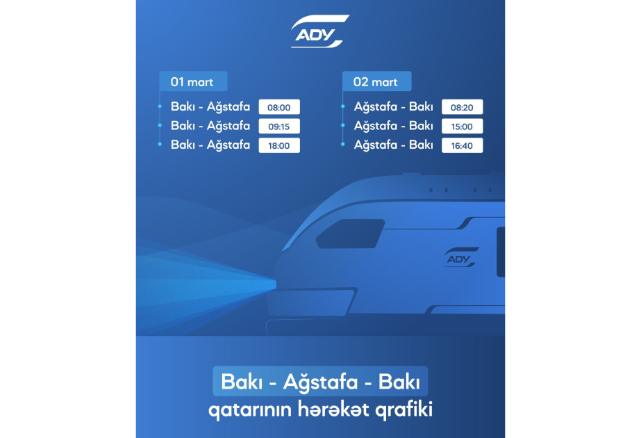 Bakı-Ağstafa-Bakı marşrutu üzrə əlavə qatar reysləri təyin edilir