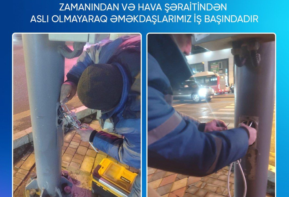 Bakıda qarlı hava günlərində yol qəzaları zamanı 5 svetofor dirəyinə zərər dəyib