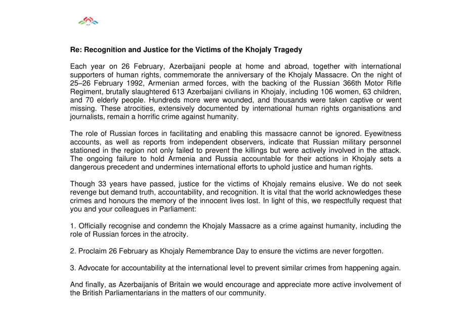 Se ha enviado una carta a miembros del Parlamento y del Ministerio de Asuntos Exteriores británico en relación con el genocidio de Joyalí