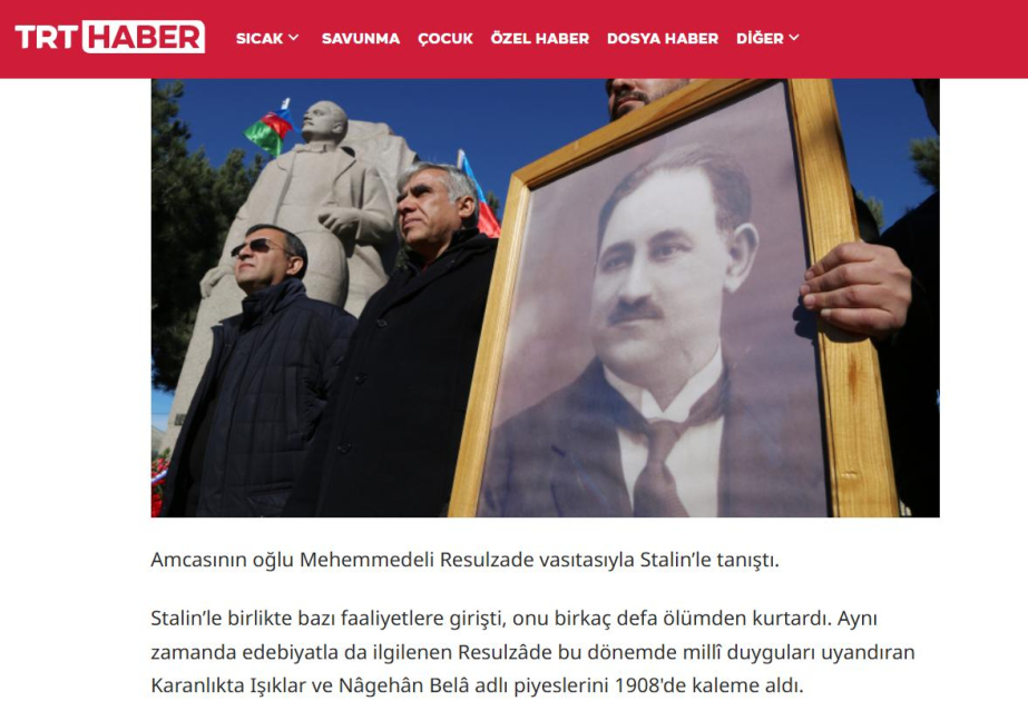 Телеканал TRT Haber рассказал зрителям о жизненном пути Мамеда Эмина Расулзаде