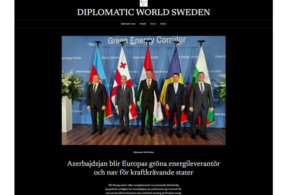 На сайте Diplomatic World Sweden опубликована статья о проекте «Зеленый энергетический коридор»