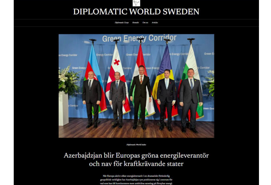 “Diplomatic World Sweden” saytı “Yaşıl enerji dəhlizi” layihəsi haqqında yazıb