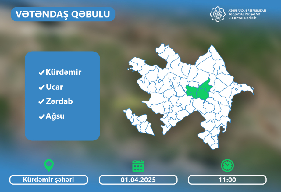 Rəqəmsal inkişaf və nəqliyyat naziri Kürdəmirdə vətəndaşlarla görüşəcək
