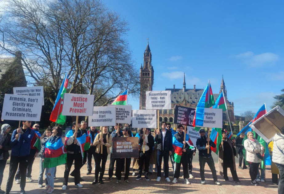 European Azerbaijanis protest injustice at The Hague's Peace Palace VIDEO