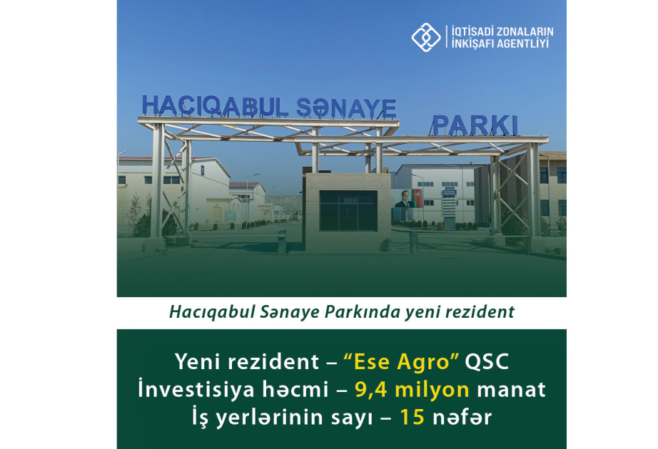 Daha bir şirkət Hacıqabul Sənaye Parkının rezidenti olub