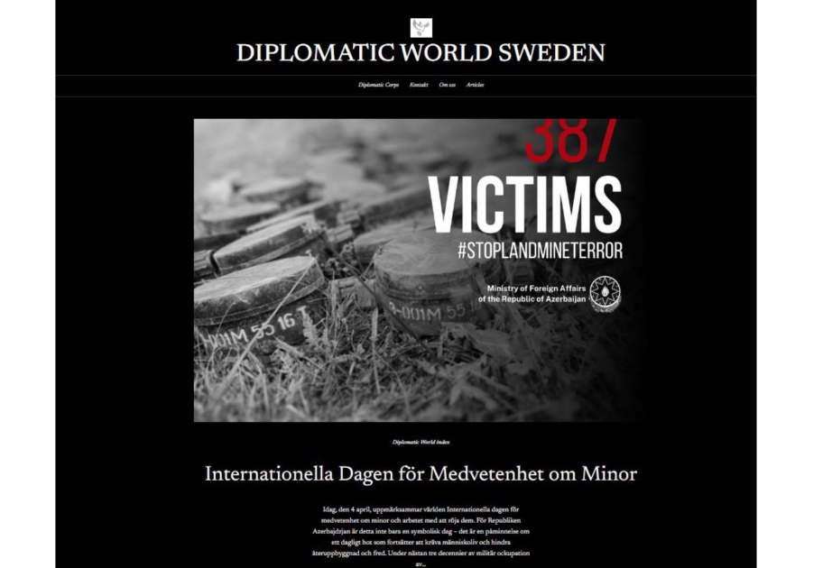 Издание Diplomatic World Sweden опубликовало статью о минной угрозе в Азербайджане