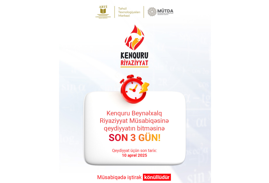 Kenquru Beynəlxalq Riyaziyyat Müsabiqəsinə qeydiyyatın bitməsinə 3 gün qaldı