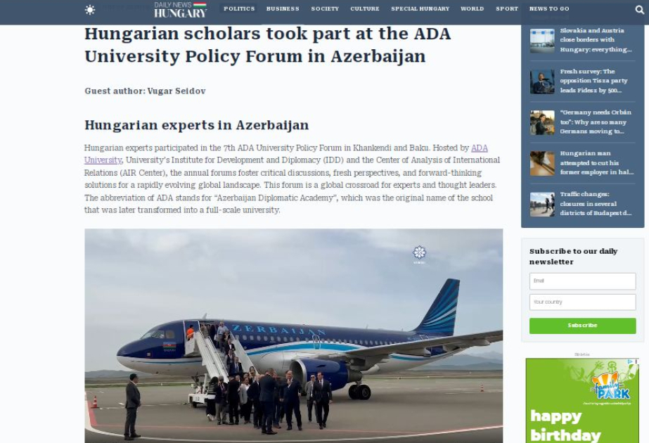 ADA University-hosted International Policy Forum in Khankendi and Baku in spotlight of Hungarian media